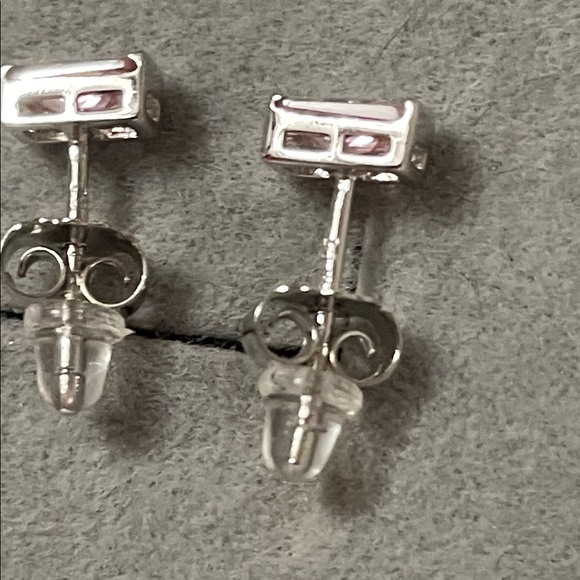 Diamonique Pink and Silver Stud Earrings - Picture 3 of 5